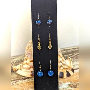 Three Pair, Park Lane Aurora Borealis, Park Lane Crystal, Vintage Drop Earrings